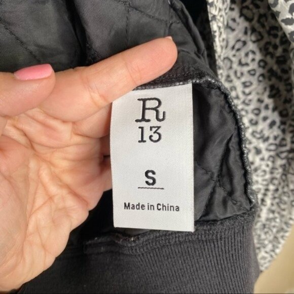 R13 Grey Leopard Shrunken Roadie Jacket in Enzyme Stone Wash - Picture 9 of 13